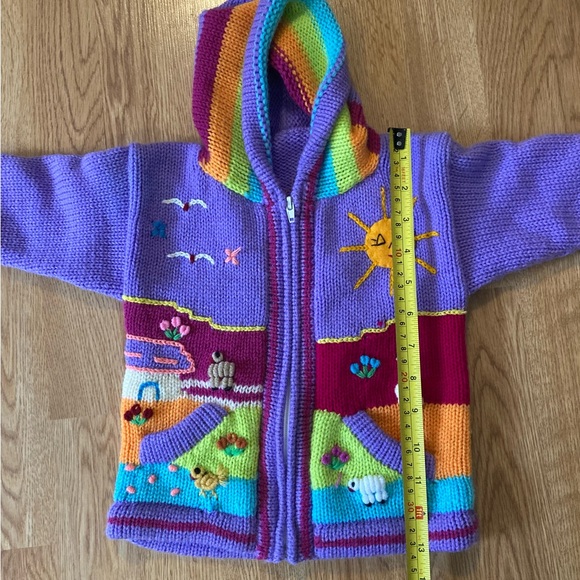 Colorful Knit Children's Hooded Sweater Peruvian Style - Picture 6 of 7